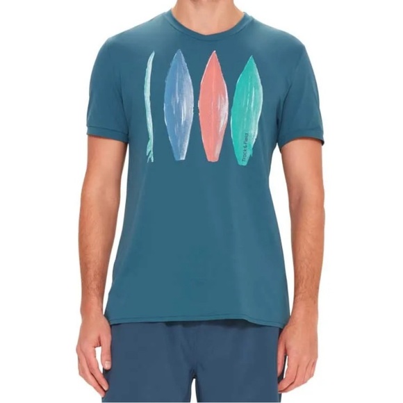 Track & Field Men's T-Shirt Size L Gray/Blue Print Short Sleeve Athletic Tee - Picture 1 of 9